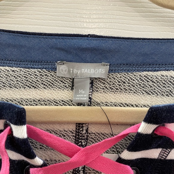 T by Talbots Navy/White striped Terry Dress with bright pink NWT Medium Petite - Picture 5 of 8